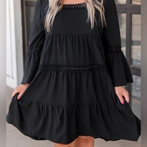 ODDY Black Shift Boho With Lace Trim Mini Dress Size Medium